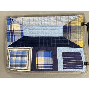 Pottery Barn Kids Patchwork Pillow Sham Quilted‎ Plaid Blue Qty 1